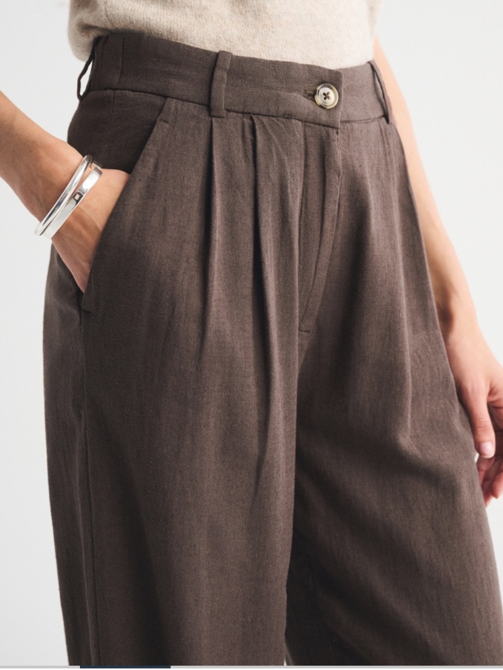 A&F Sloane Linen-Blend tailored Wide Leg Pant 25 Short - Inseam 27” - Picture 3 of 8
